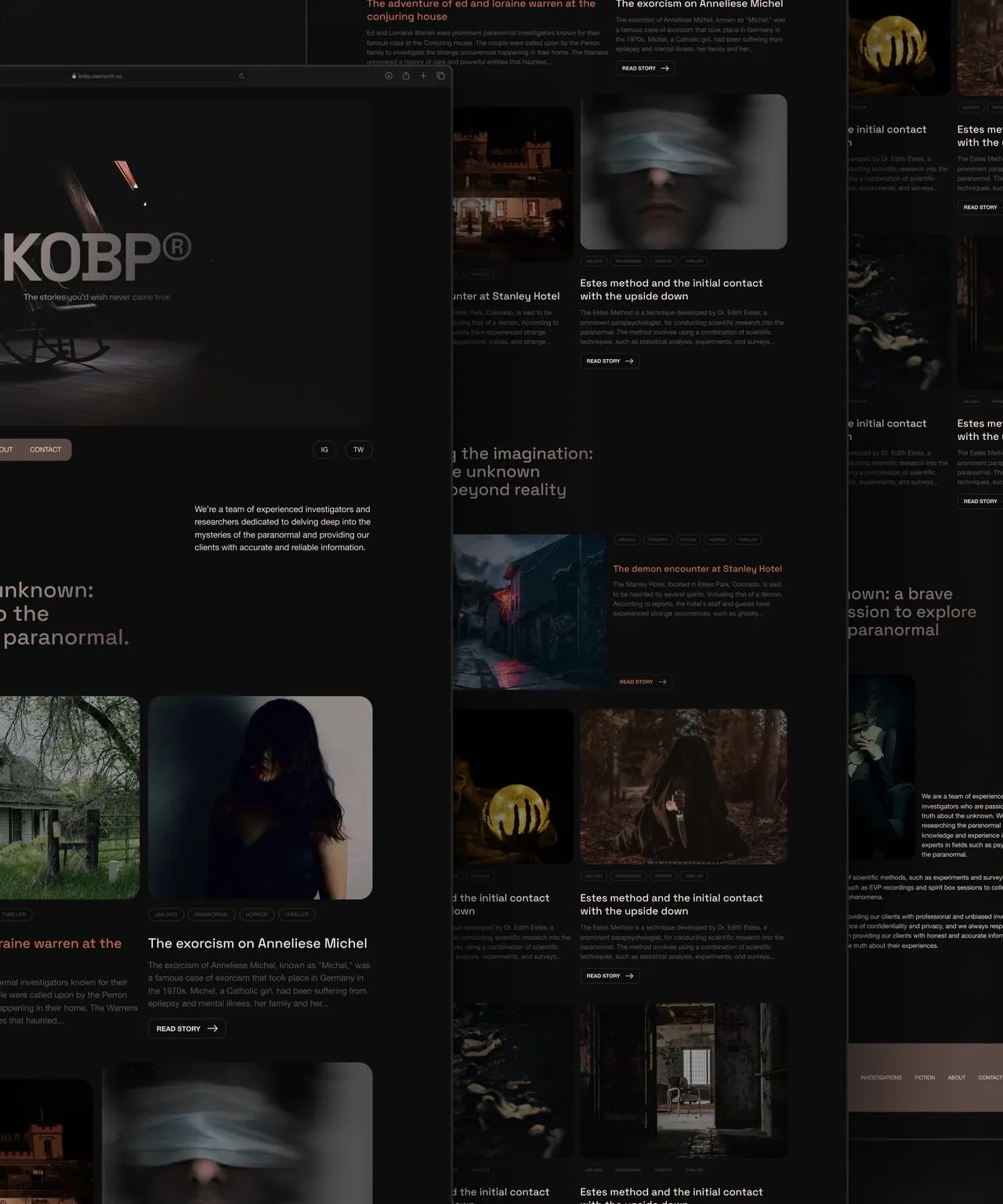 KOBP’s dark website, with its photographs in a grid.