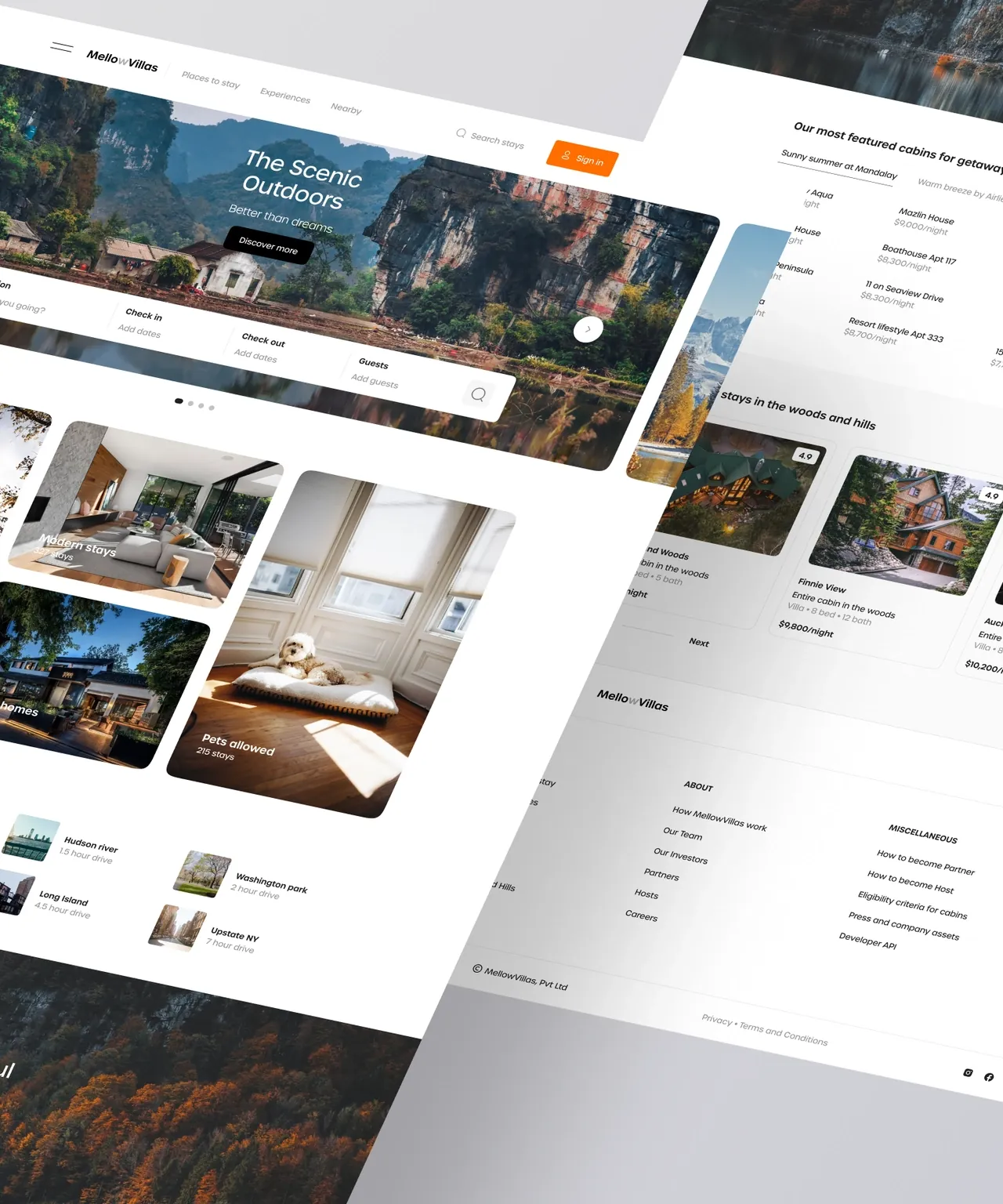 Pages of the Mellow Villas website, with villas and the views from them.