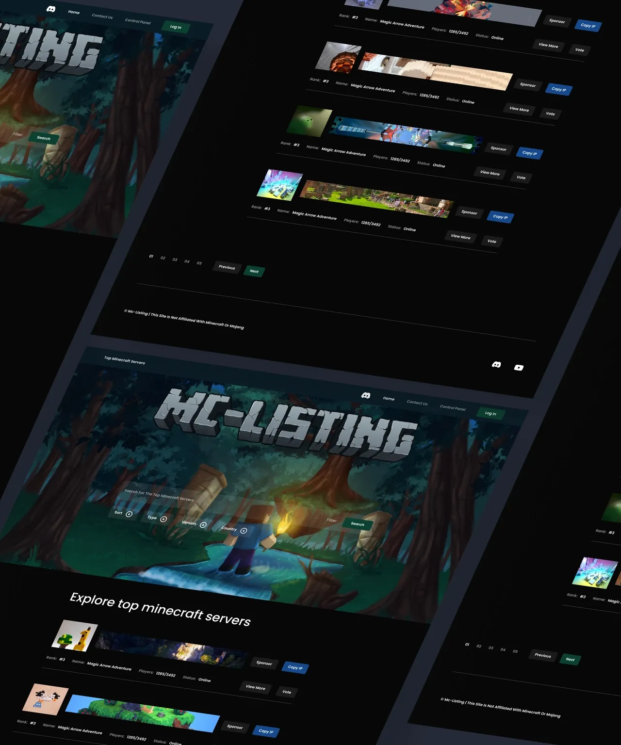 MC-Listing, a dark website for finding Minecraft servers.