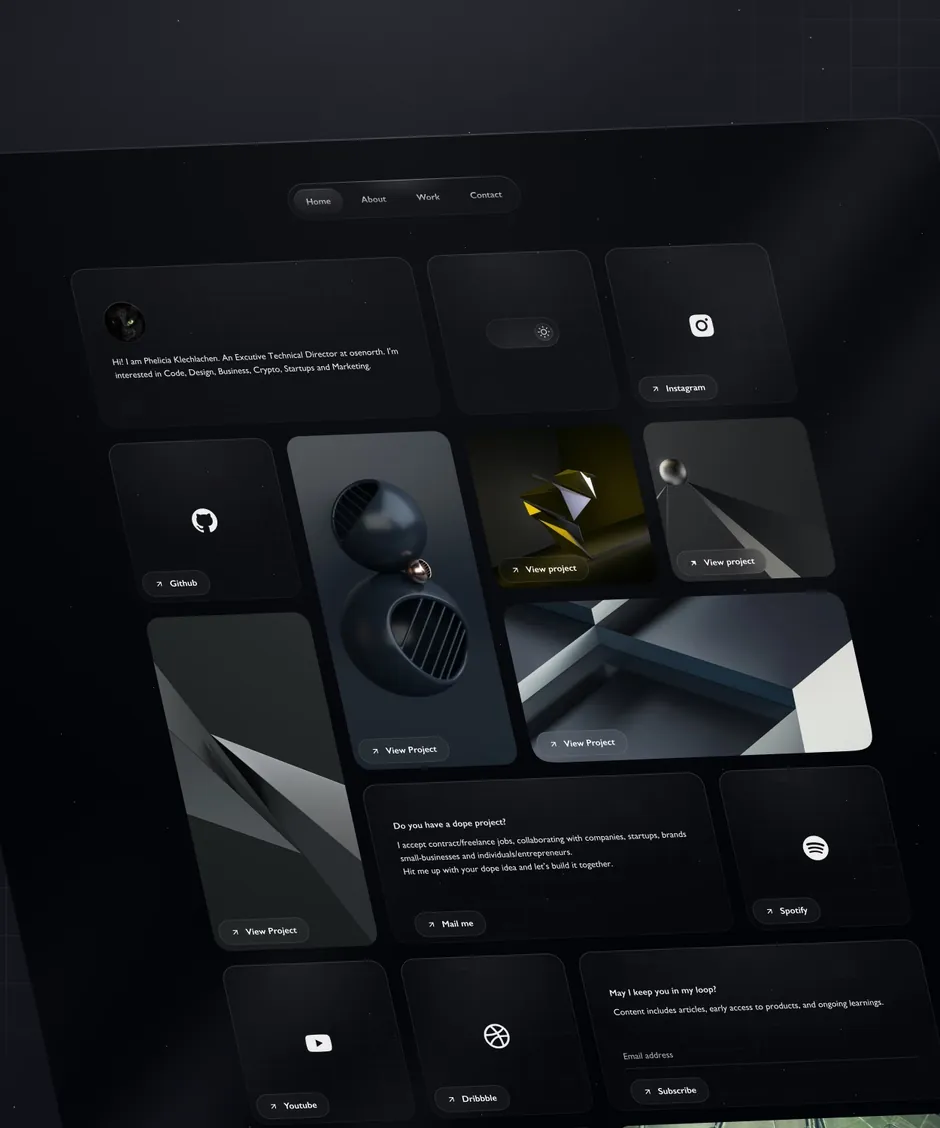 OnePort’s dark link page, a grid of cards with metal objects.