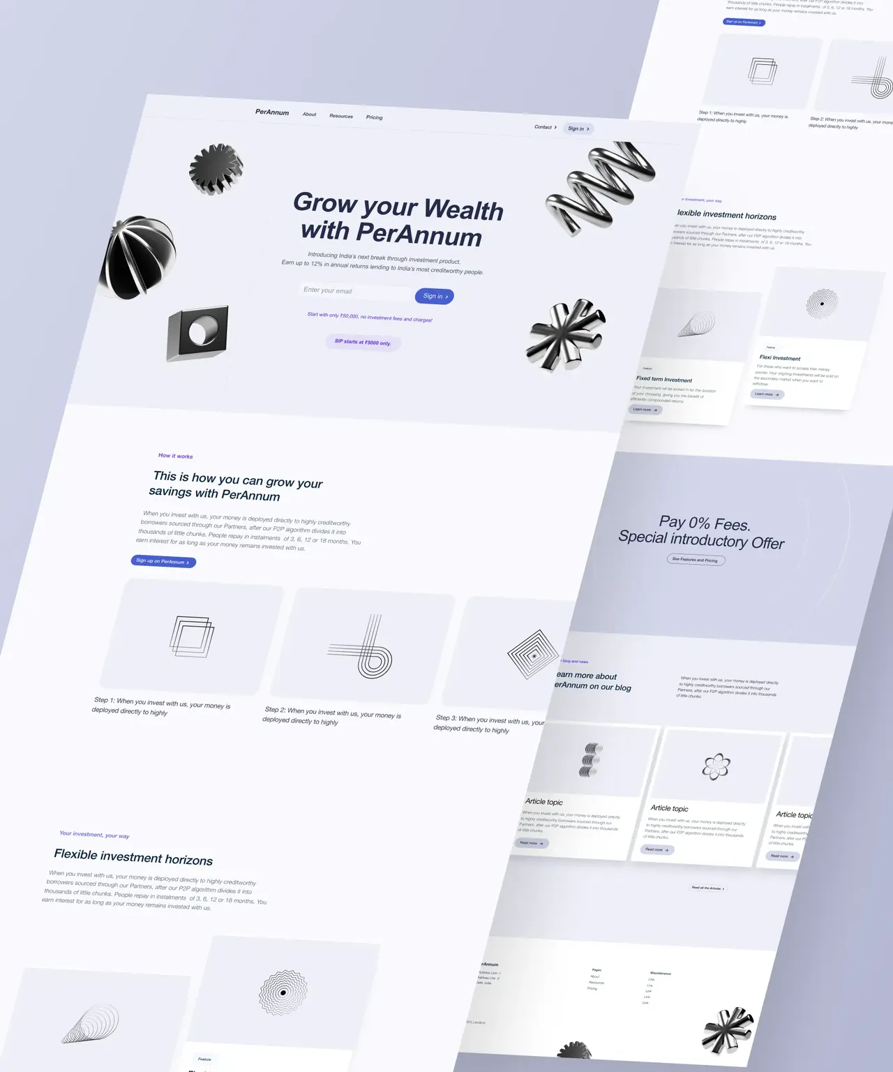The PerAnnum website: “Grow your wealth with PerAnnum”, on pale lilac pages.